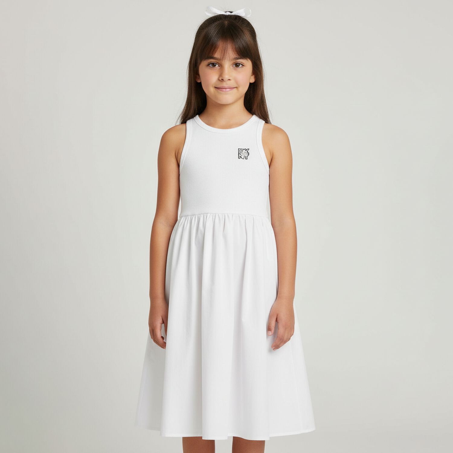 Girls White Logo Dress, 2, hi-res
