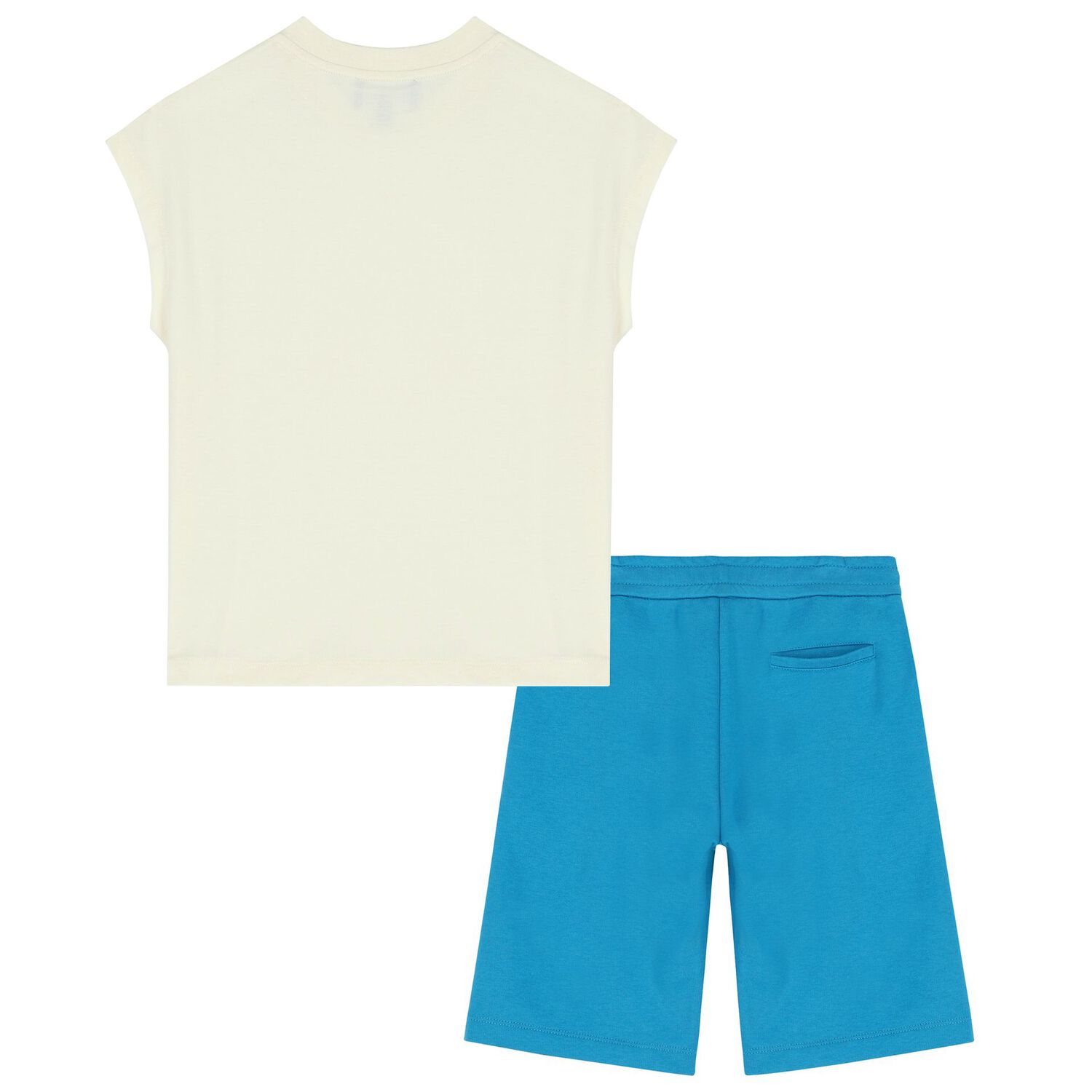 Boys Ivory & Blue Logo Shorts Set, 1, hi-res