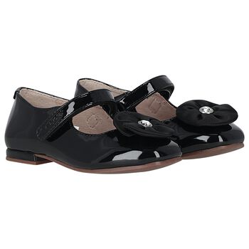 Girls Black Patent Leather Ballerina Shoes