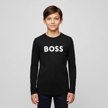 Boys Black Logo Long Sleeve Top