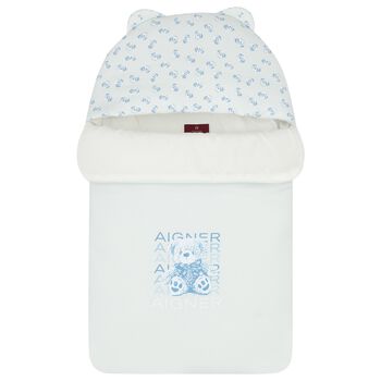 Baby Boys Blue & Ivory Teddy Bear Logo Baby Nest