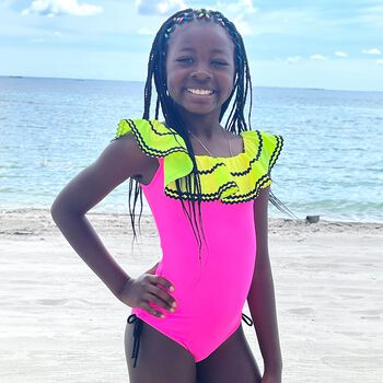 Girls Pink & Yellow Swimsuit