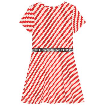 Girls Ivory & Red Logo Dress