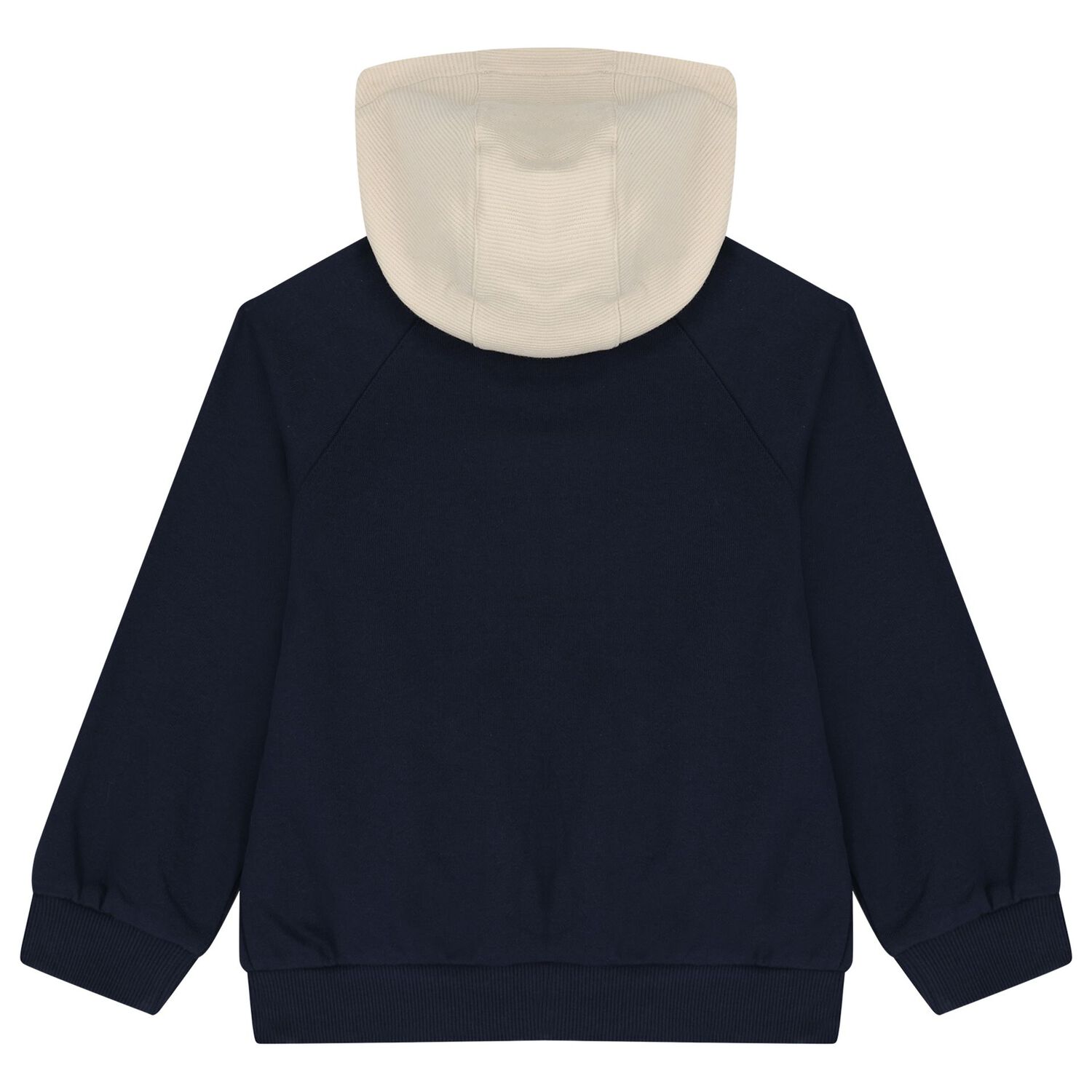 Boys Navy Blue & Beige Hooded Zip Up Top, 1, hi-res