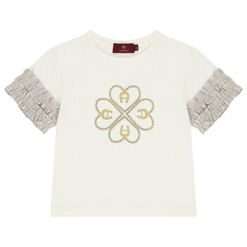 Girls Ivory & Gold Logo T-Shirt
