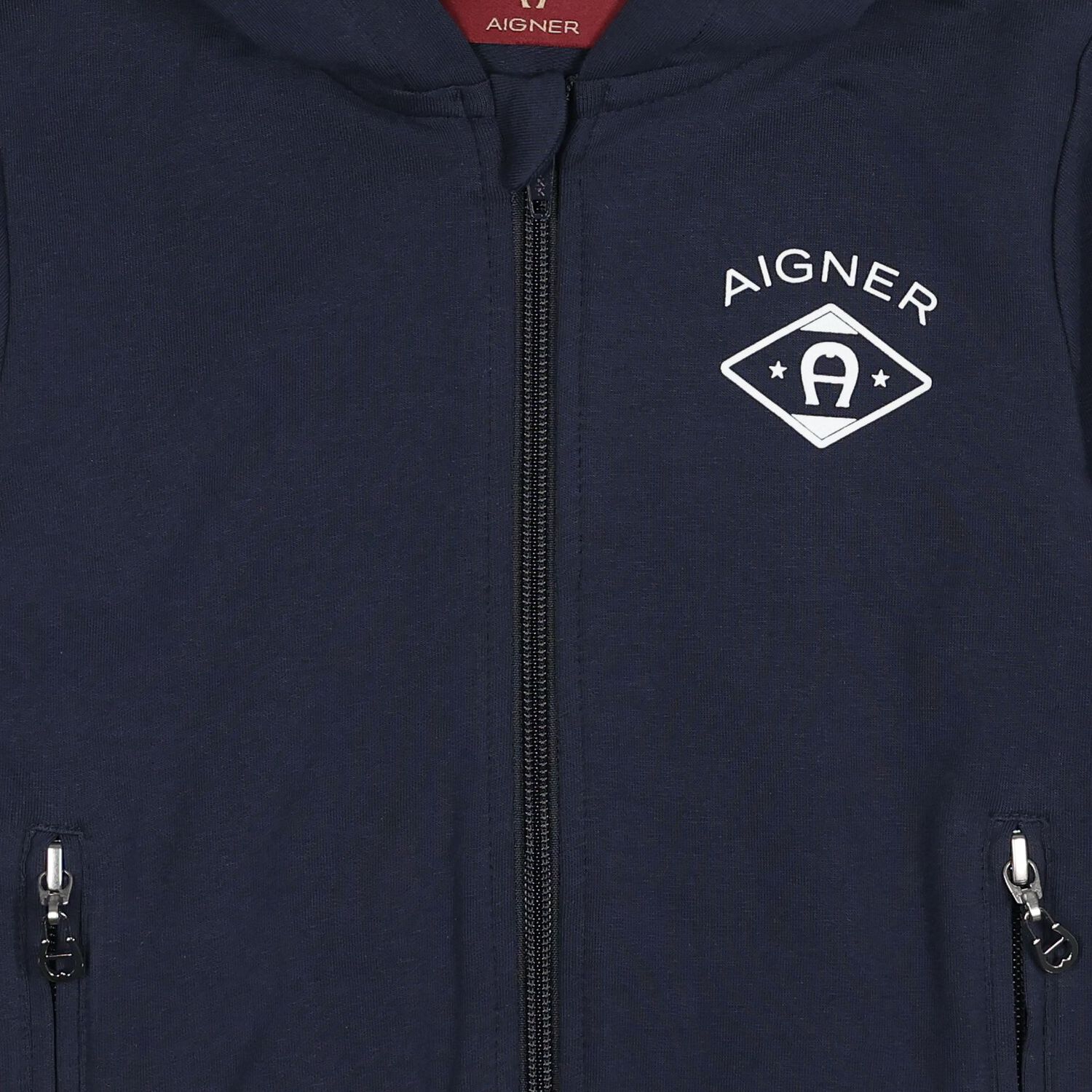 Younger Boys Navy Blue Logo Hooded Zip Up Top, 1, hi-res