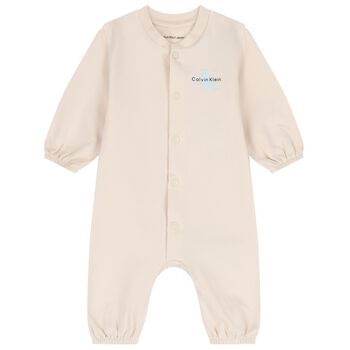 Calvin Klein Baby Beige Logo Romper, 3 Baby Beige Logo Romper