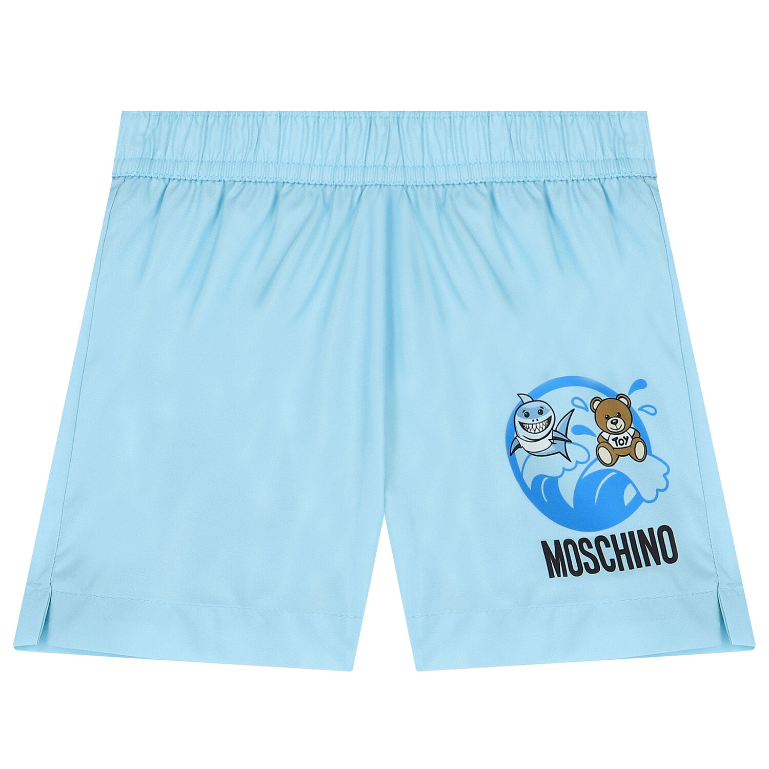 Younger Boys Blue Teddy Bear Logo Swim Shorts, 1, hi-res