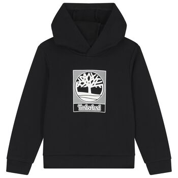 Boys Black Logo Hooded Top