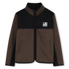 Boys Brown & Black Logo Zip Up Top, 1, hi-res