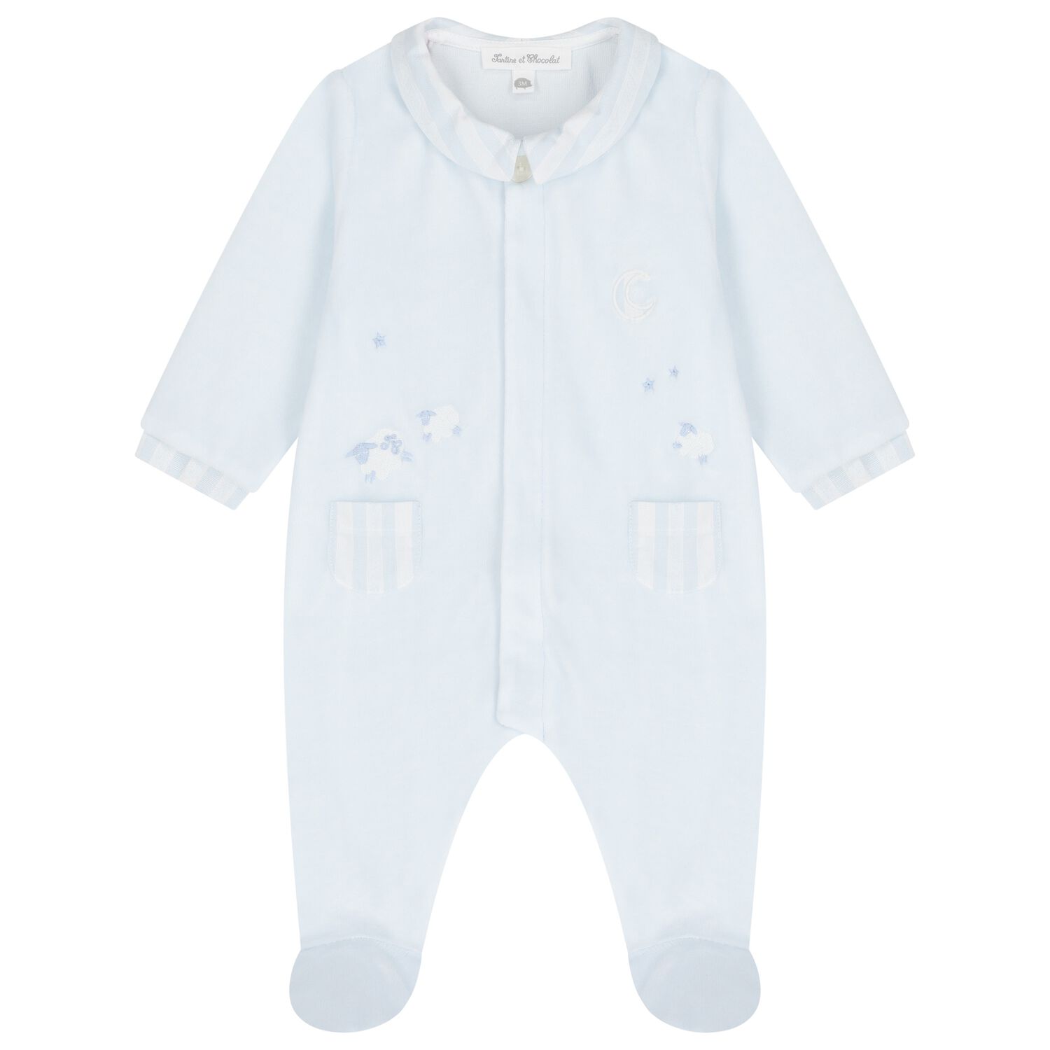Blue Velour Sheep Babygrow, 3, hi-res