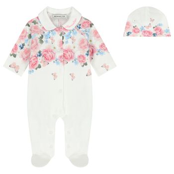 Baby Girls Ivory Logo Floral Babygrow Gift Set