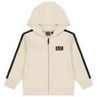 Boys Ivory Logo Hooded Zip Up Top, 1, hi-res