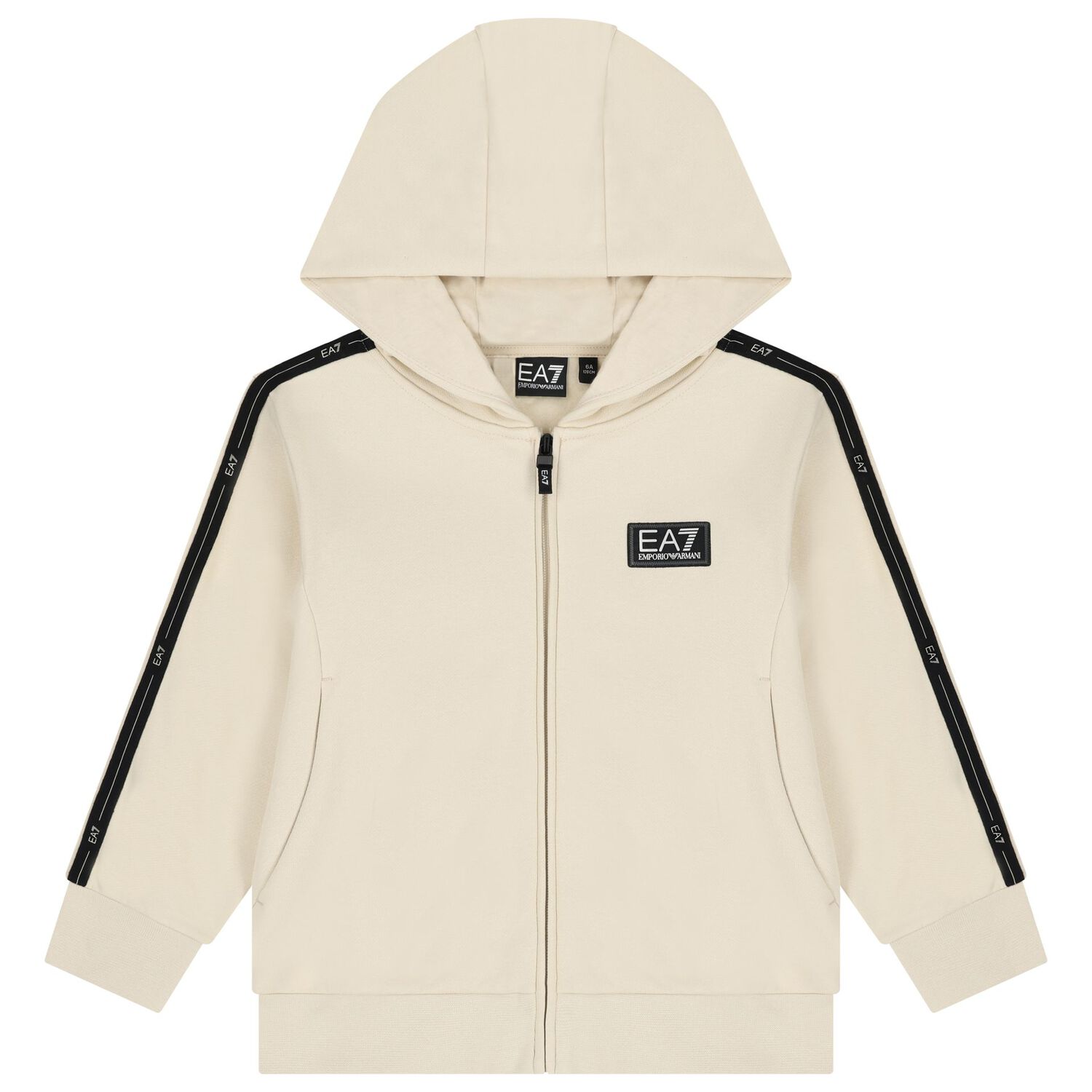 Boys Ivory Logo Hooded Zip Up Top, 1, hi-res