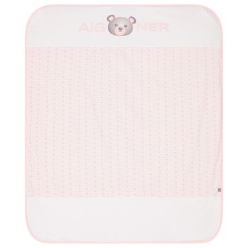 Baby Girls White & Pink Teddy Bear Blanket