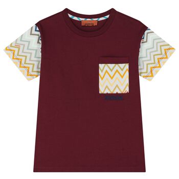 Boys Burgundy Zig Zag Logo T-Shirt