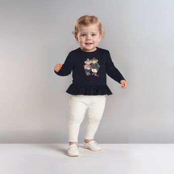 Baby Girls Navy Blue & Ivory Polo Bear Leggings Set