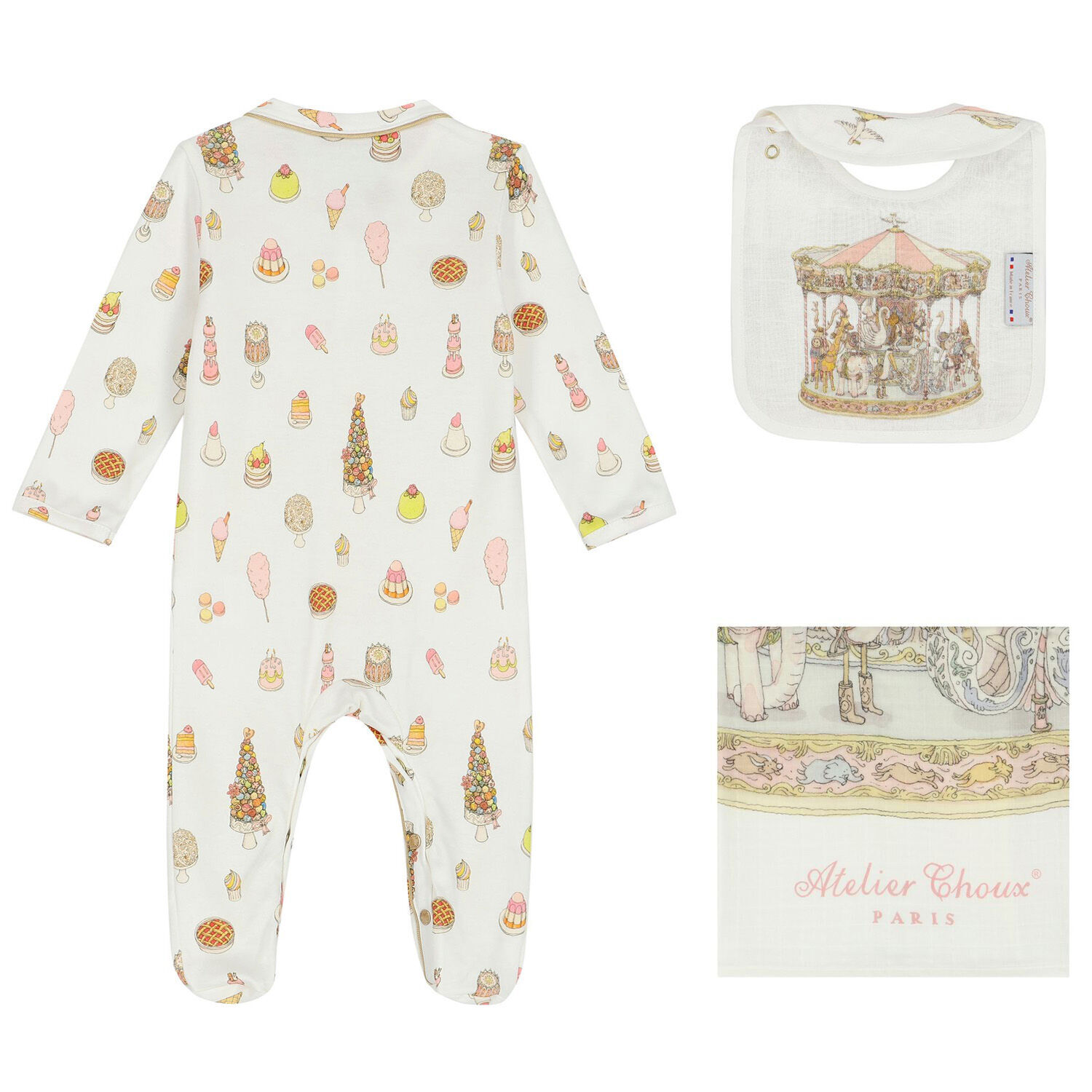 Baby Girls Ivory & Pink Carousel Babygrow Gift Set, 1, hi-res