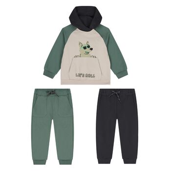 Younger Boys Green, Beige & Navy Blue 3 Piece Tracksuit