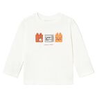 Younger Boys Ivory Animal Long Sleeve Top, 1, hi-res