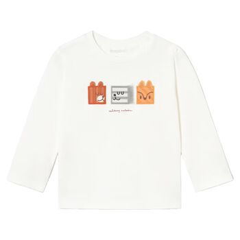 Younger Boys Ivory Animal Long Sleeve Top