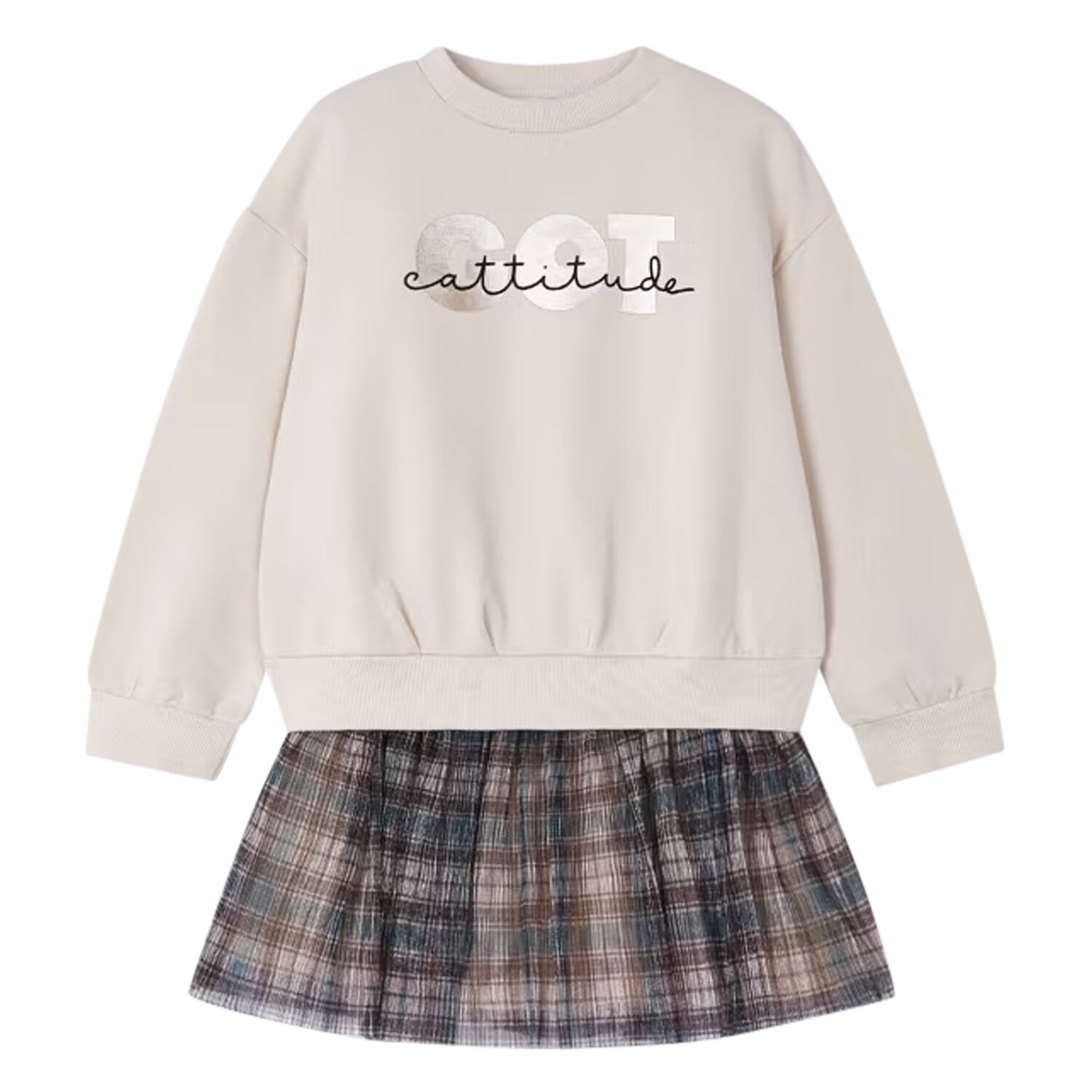 Girls Beige & Green Skirt Set, 2, hi-res