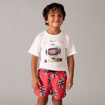 Boys Red Robot Swim Shorts