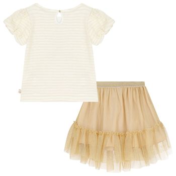 Girls Ivory & Gold Tulle Skirt Set