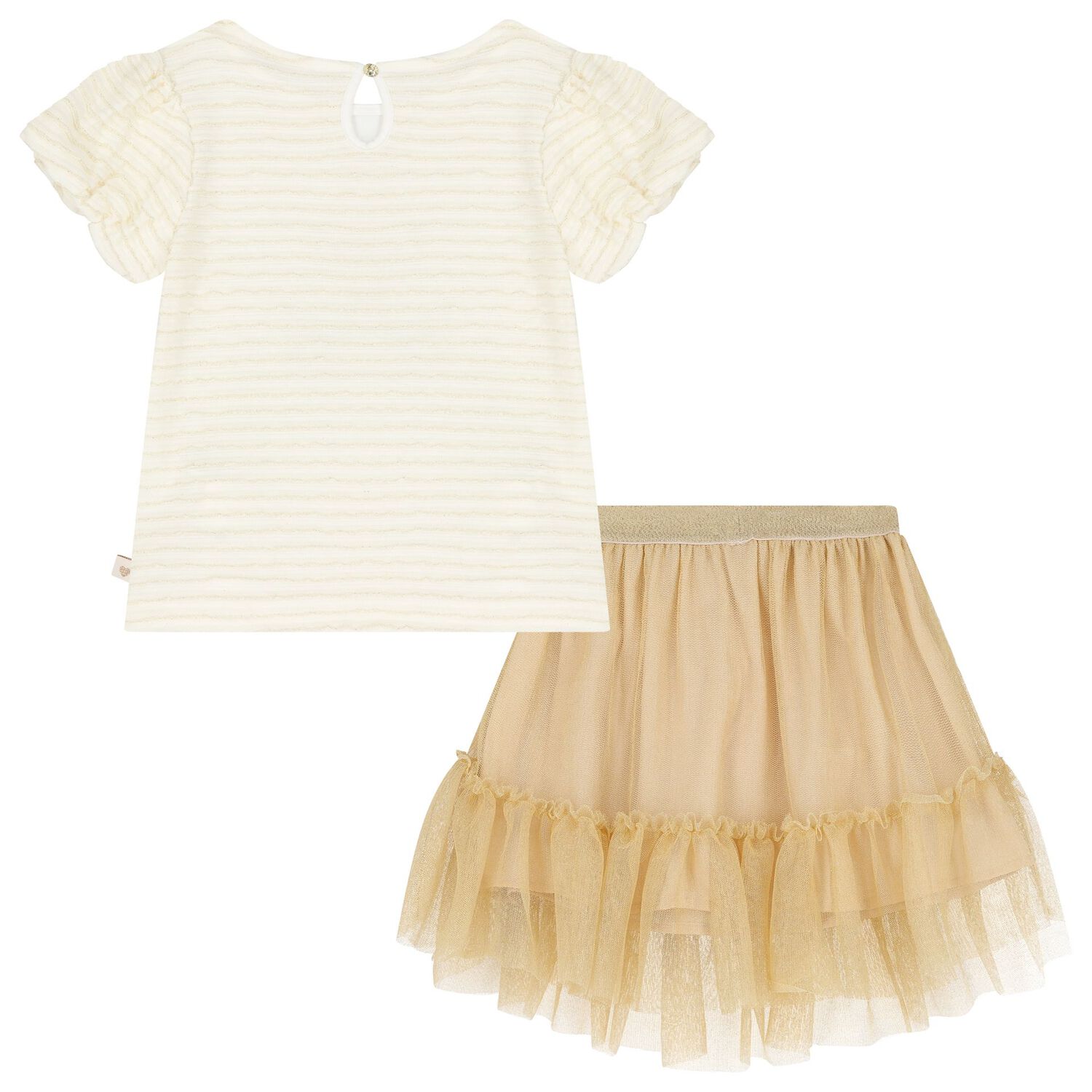 Girls Ivory & Gold Tulle Skirt Set, 1, hi-res image number null