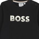 Younger Boys Black Logo Long Sleeve Top, 1, hi-res