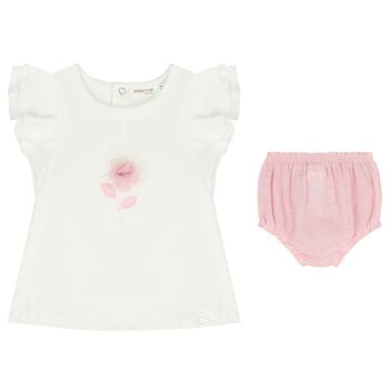 Baby Girls White & Pink Shorts Set