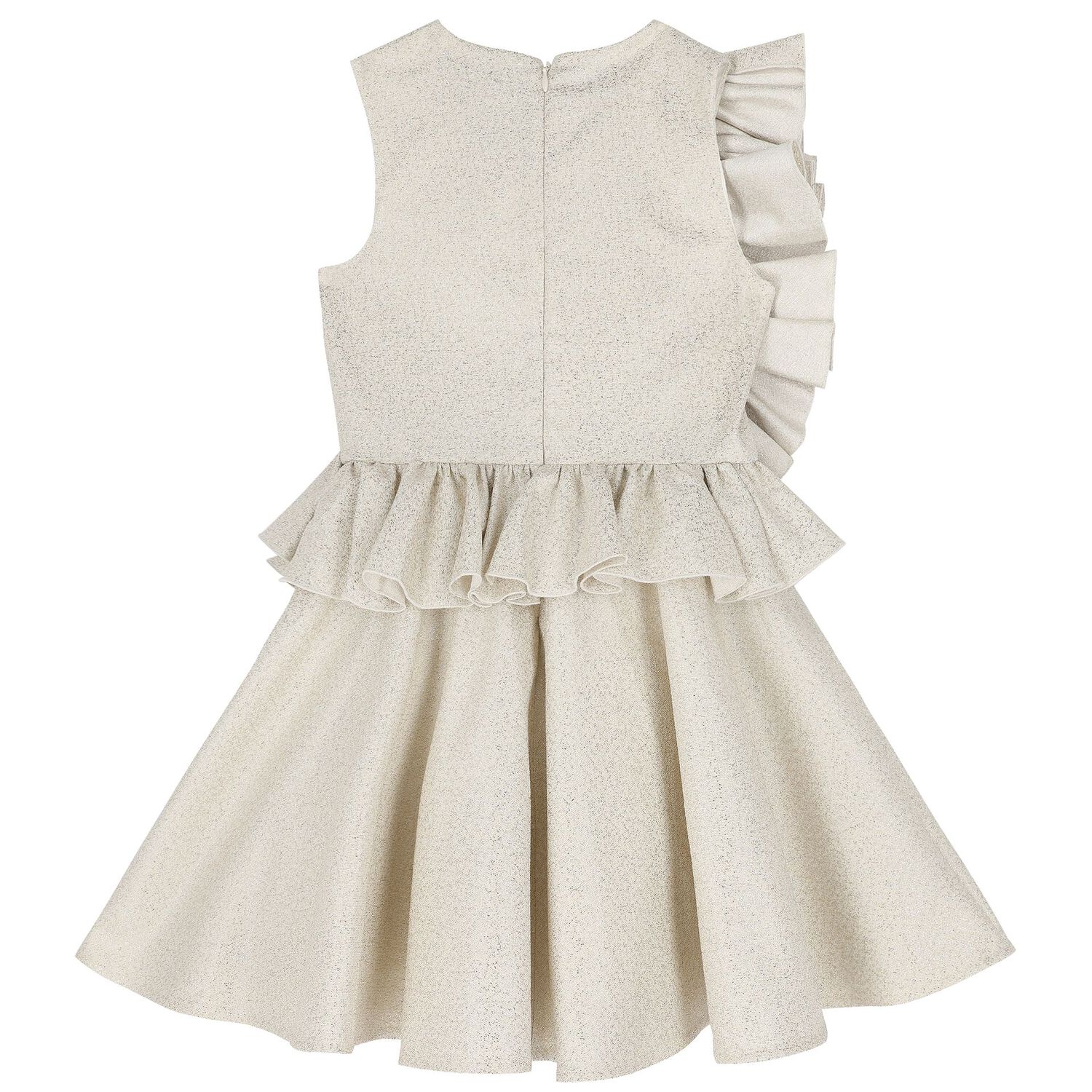 Girls Beige Flower Ruffle Dress, 1, hi-res image number null