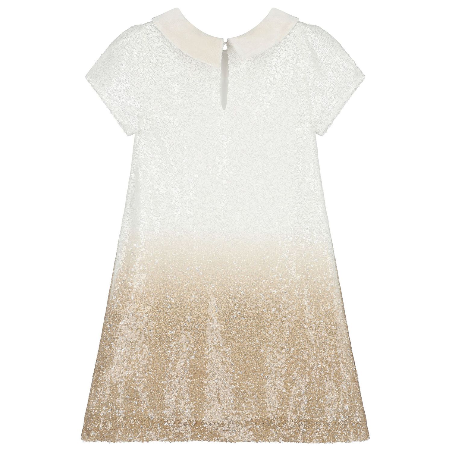 Girls White & Gold Embellished Ombre Dress, 1, hi-res