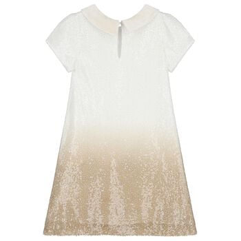 Girls White & Gold Embellished Ombre Dress