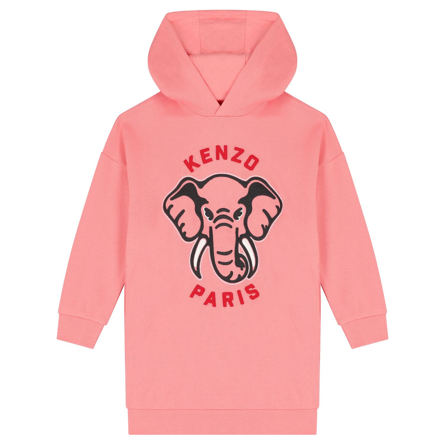 Girls Pink Logo Elephant Hooded Dress, 1, hi-res image number null
