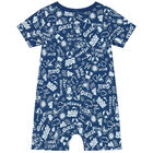 Baby Boys Blue Logo Romper, 1, hi-res