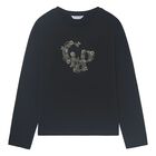 Girls Black Embellished Long Sleeve Top, 1, hi-res