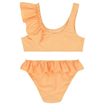 Girls Orange Ruffled Bikini