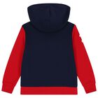 Boys Red & Navy Blue Logo Hooded Top, 1, hi-res