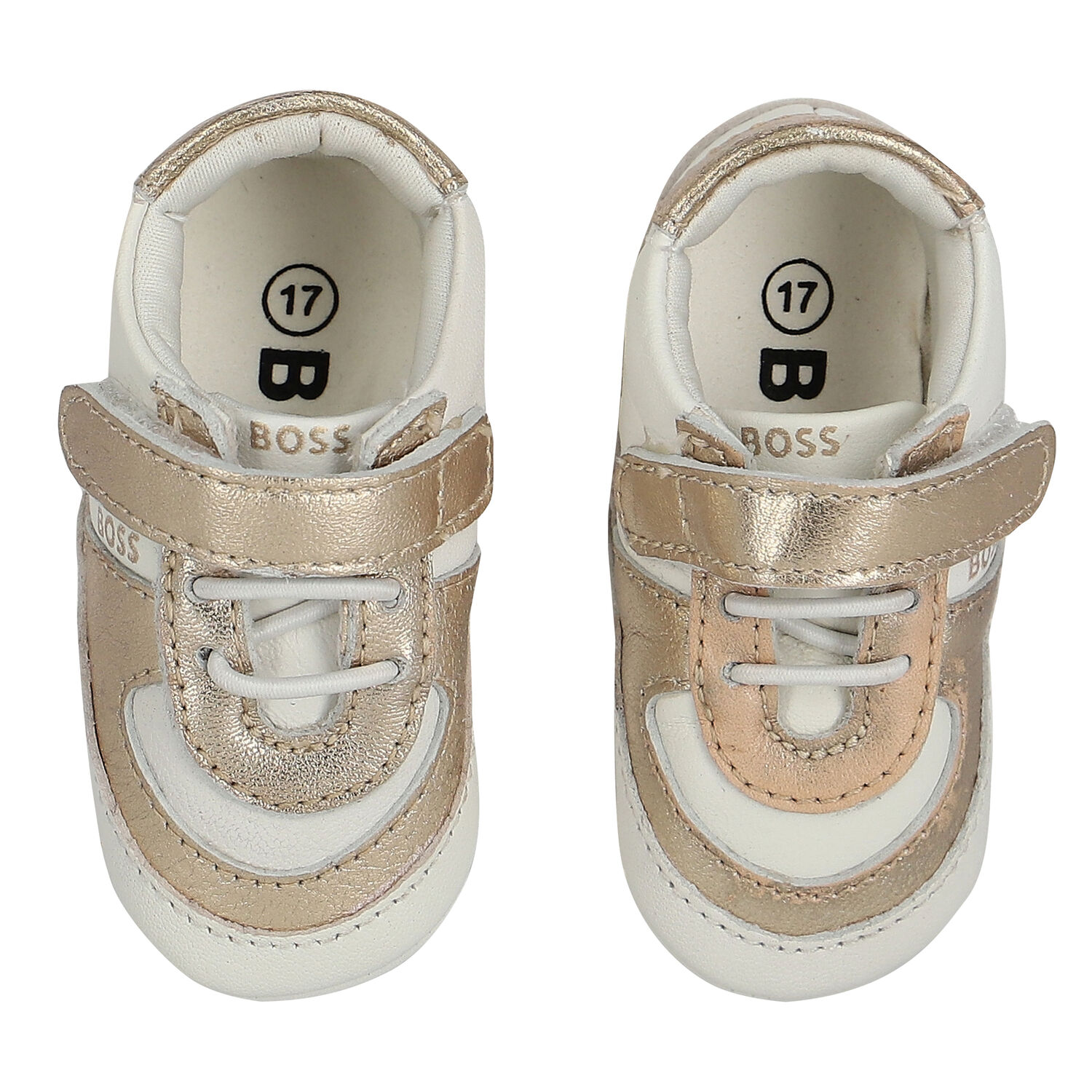 Ivory & Gold Logo Pre Walker Shoes, 1, hi-res image number null