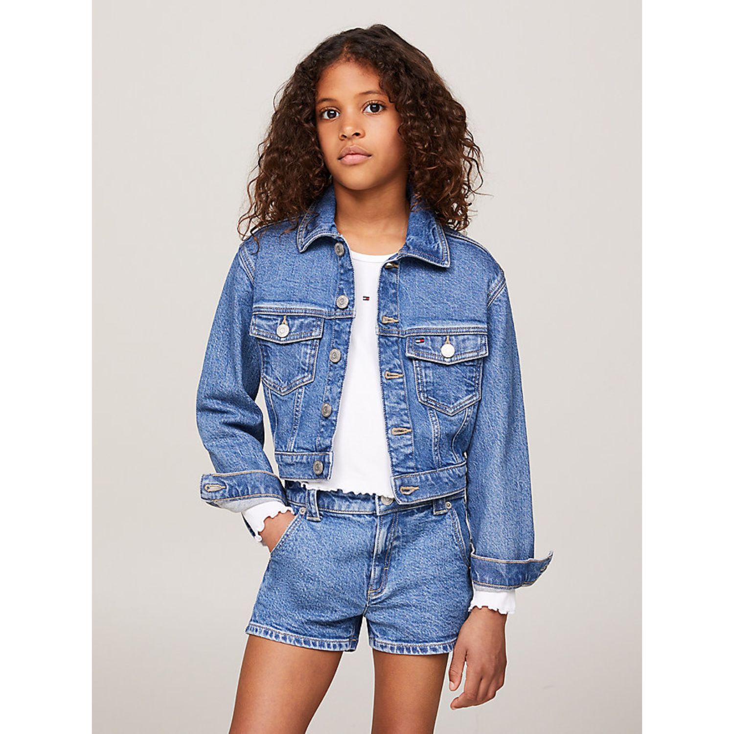 Girls Blue Logo Denim Jacket, 1, hi-res image number null