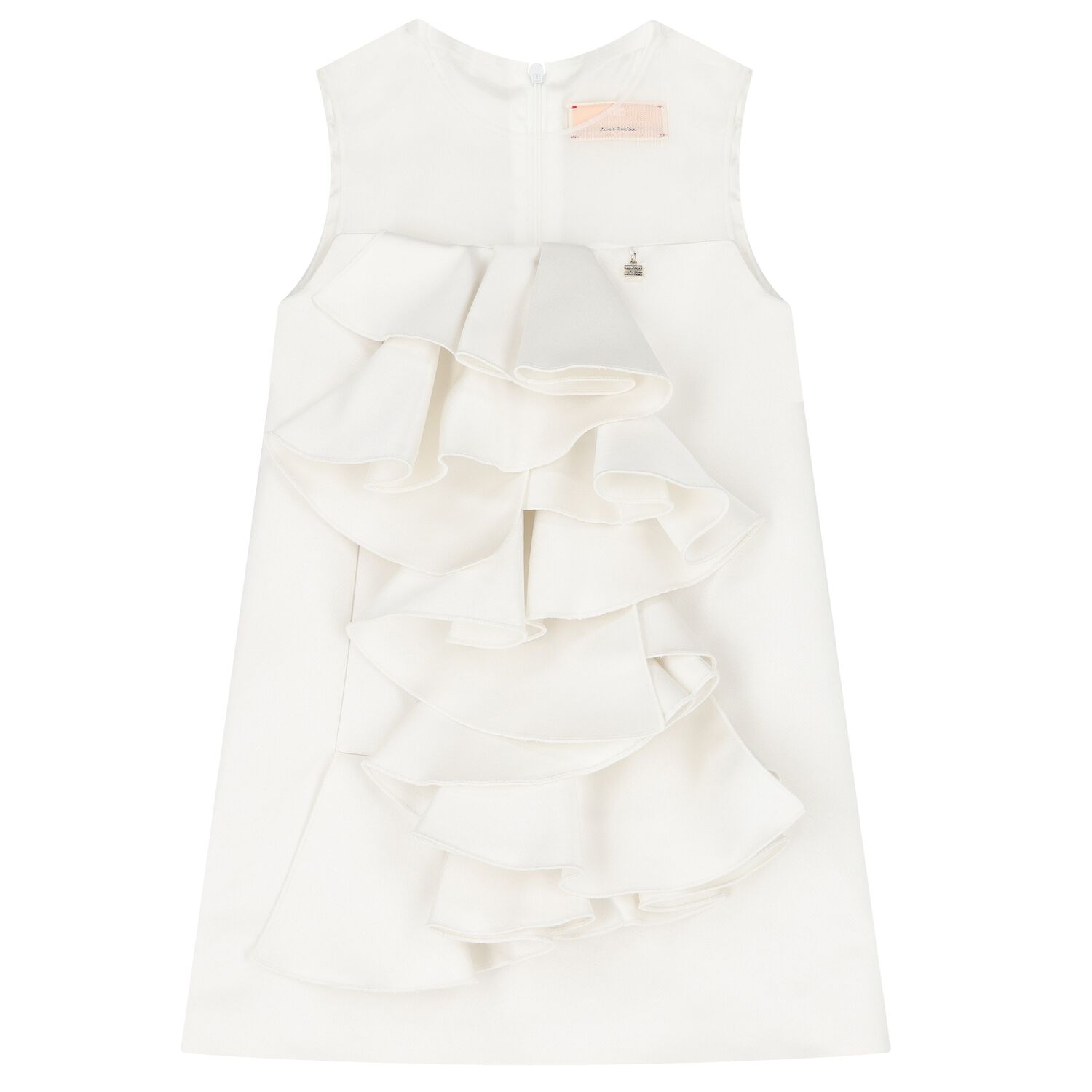 Girls Ivory Satin Ruffled Dress, 1, hi-res image number null