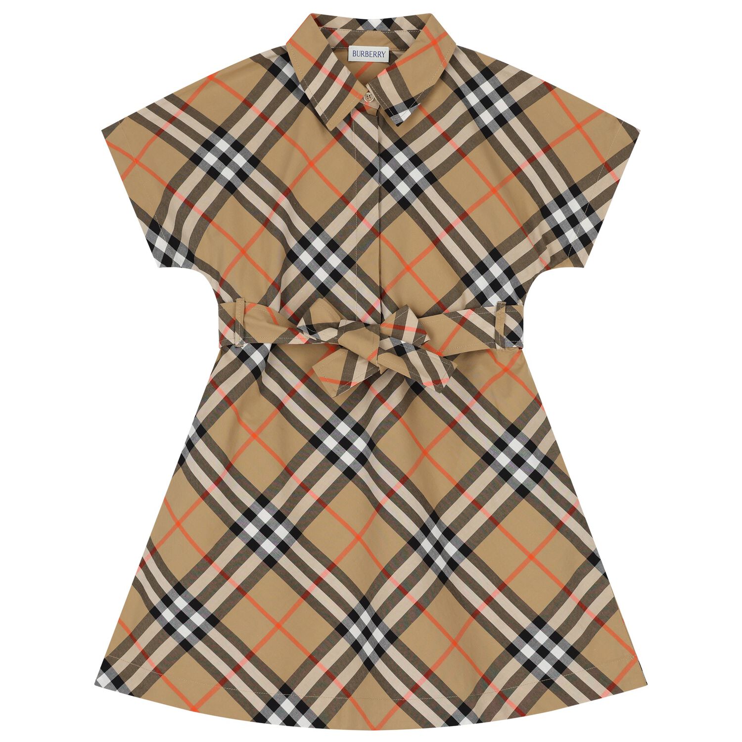 Girls Beige Check Dress, 1, hi-res