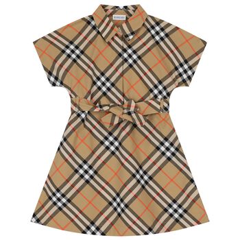 Girls Beige Check Dress