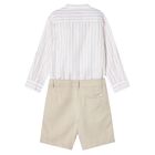 Boys Ivory & Beige Shorts Set, 1, hi-res