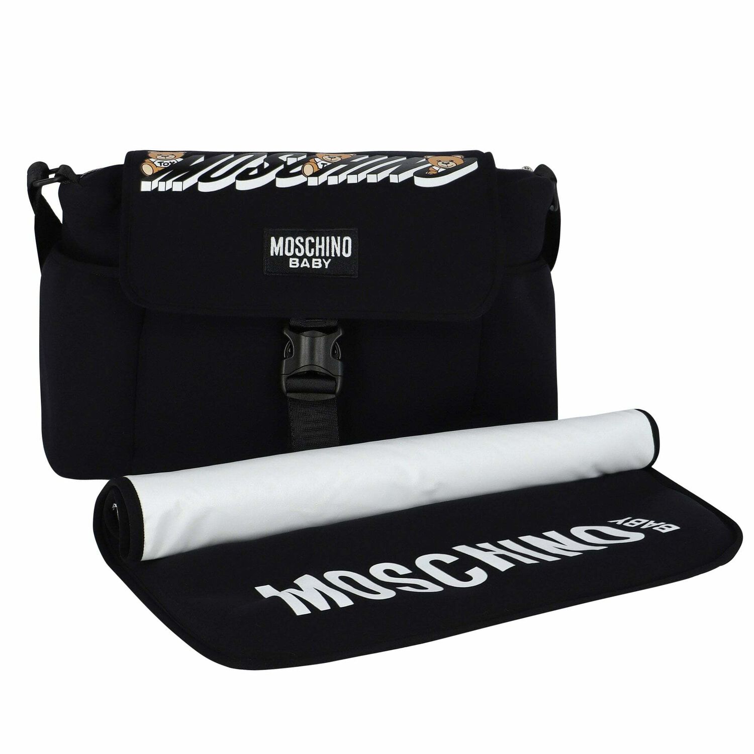 Black Teddy Logo Baby Changing Bag , , hi-res