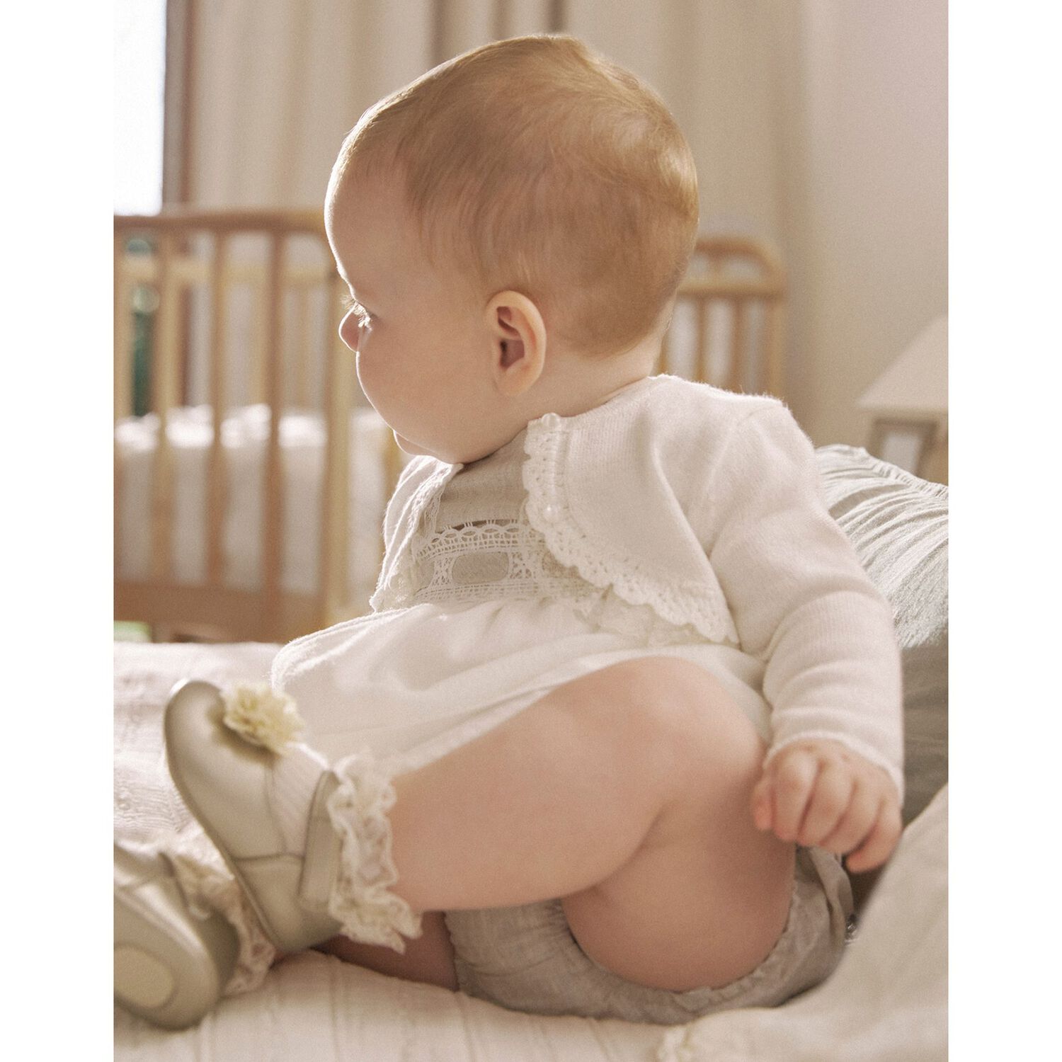 Baby Girls Ivory Knitted Cardigan, 1, hi-res