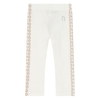 Younger Girls Ivory Logo Leggings