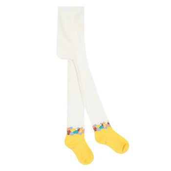 Younger Girls Ivory & Yellow Logo Tights