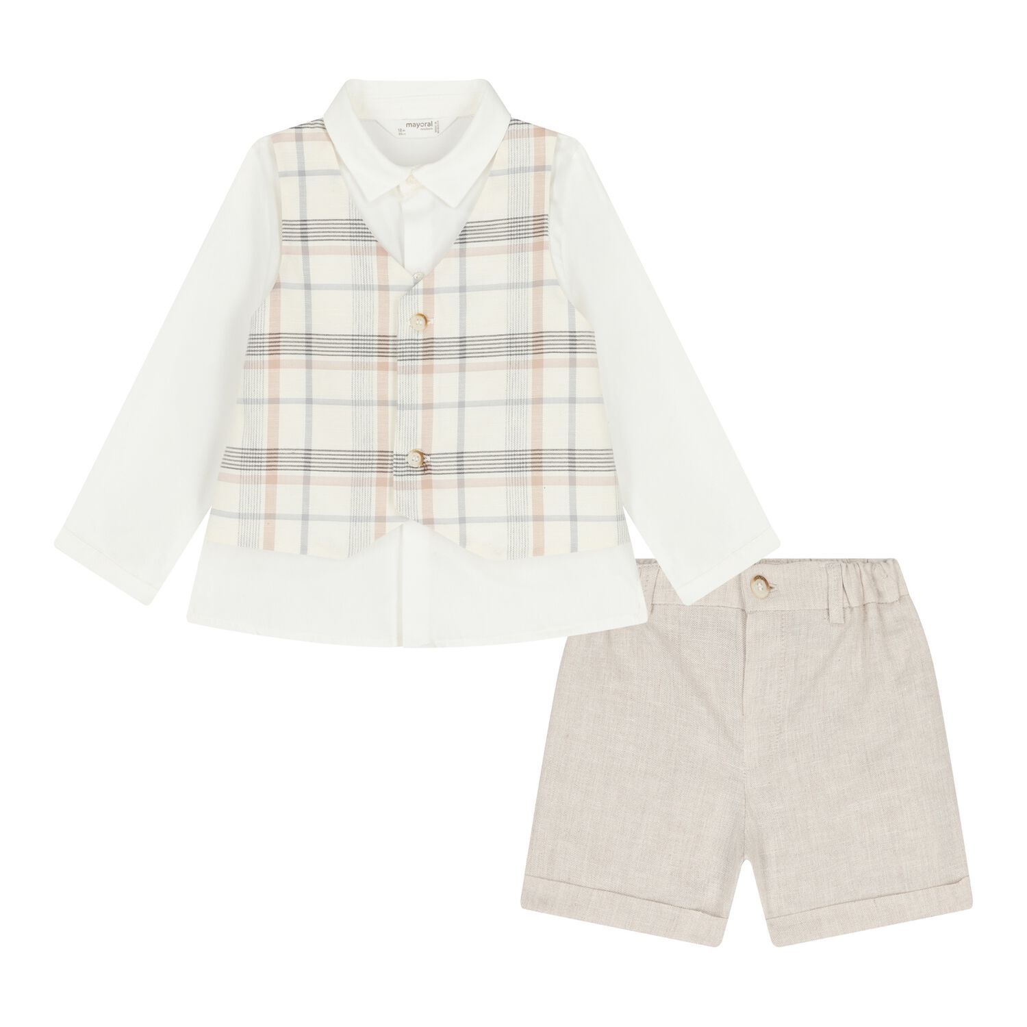 Baby Boys White & Beige Shorts Set, 1, hi-res